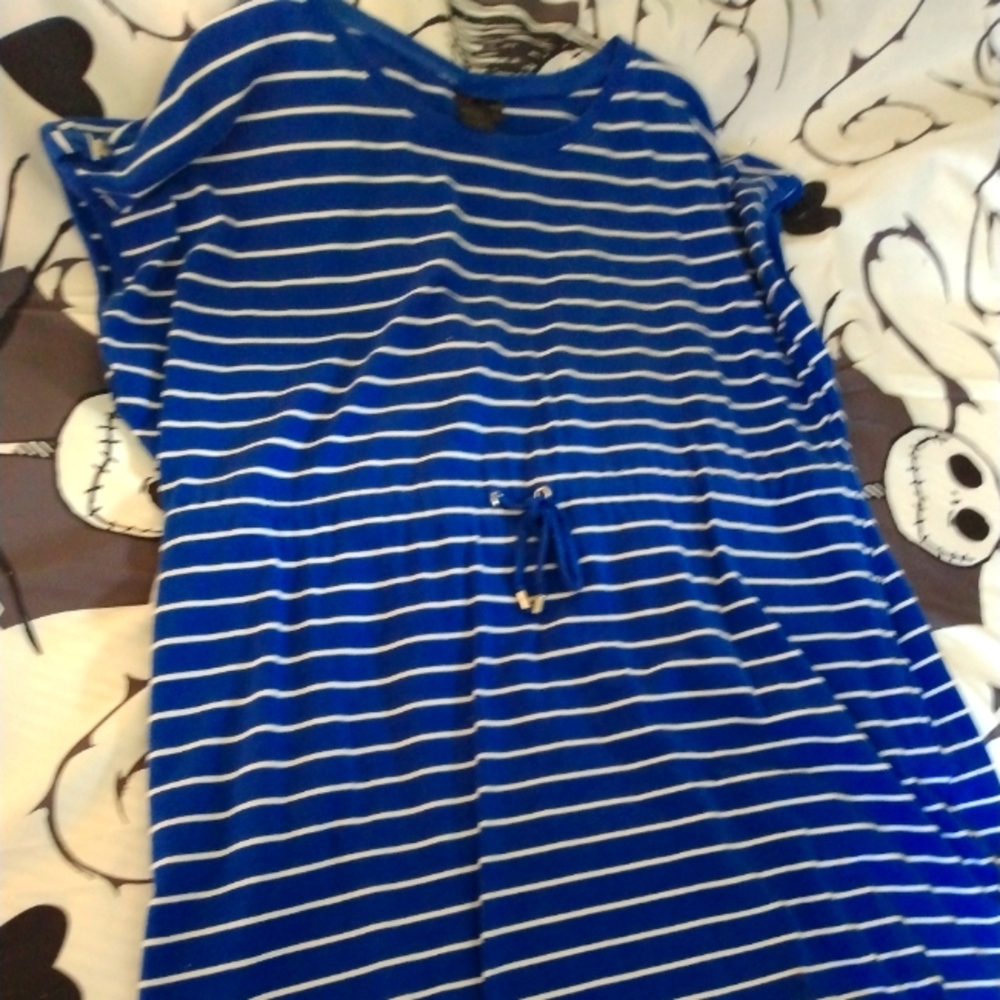Blue and white striped cotton Tshirt dress